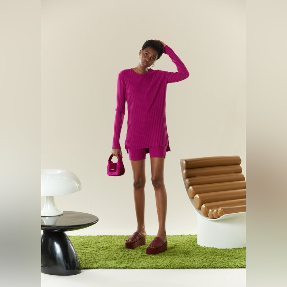 Simon Miller RIB Oz Easy Crew & RIB Burr Short - Magenta